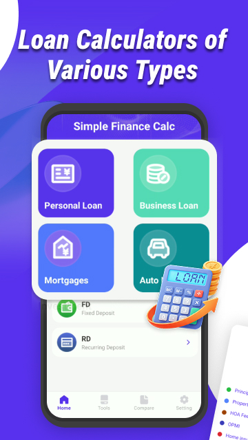 Simple Finance Calc — loan calculators of various types on mobile